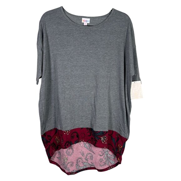 LuLaRoe IRMA Heathered Gray Dipped Paisley Hem Hi-Low Tunic Top Shirt SMALL S - Picture 1 of 6